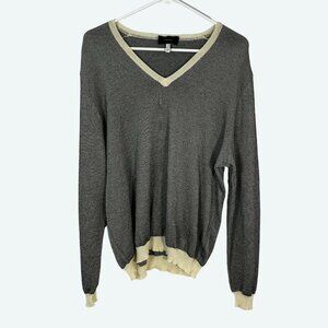 Zanone Made in Italy 100% Cotton V-Neck Knit Black Cream Sweater Size 52 / XXL